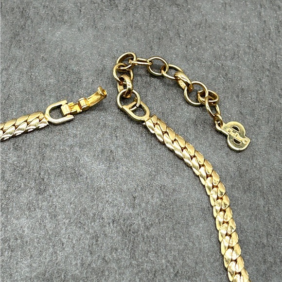 Authentic Vintage Christian Dior Gold Tone  Blue Rhinestone Crystal Necklace 16” - Picture 11 of 15